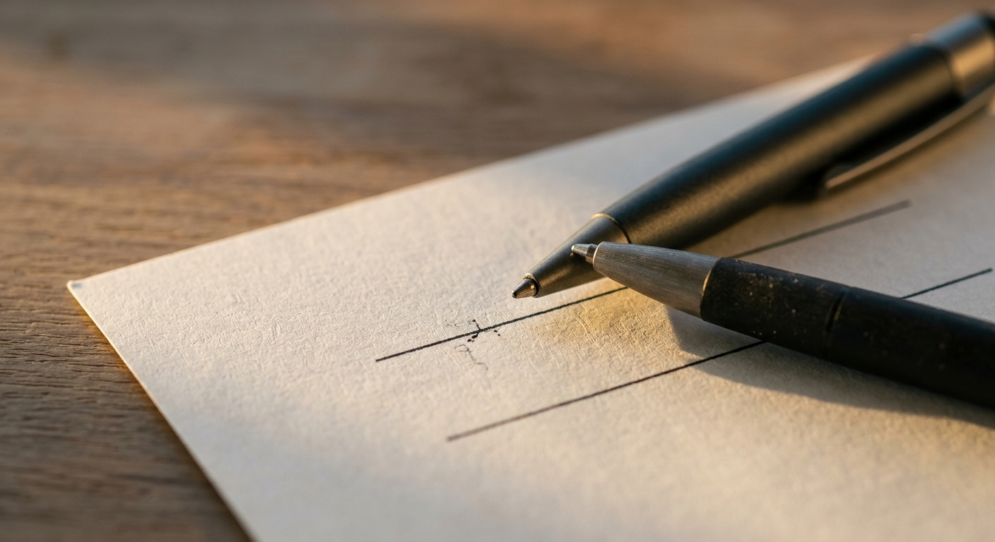 a document with two blank signature lines and a pen resting across them