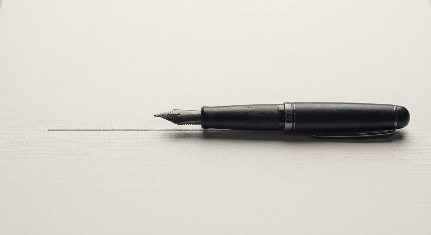a fountain pen resting on the signature line of a printed document