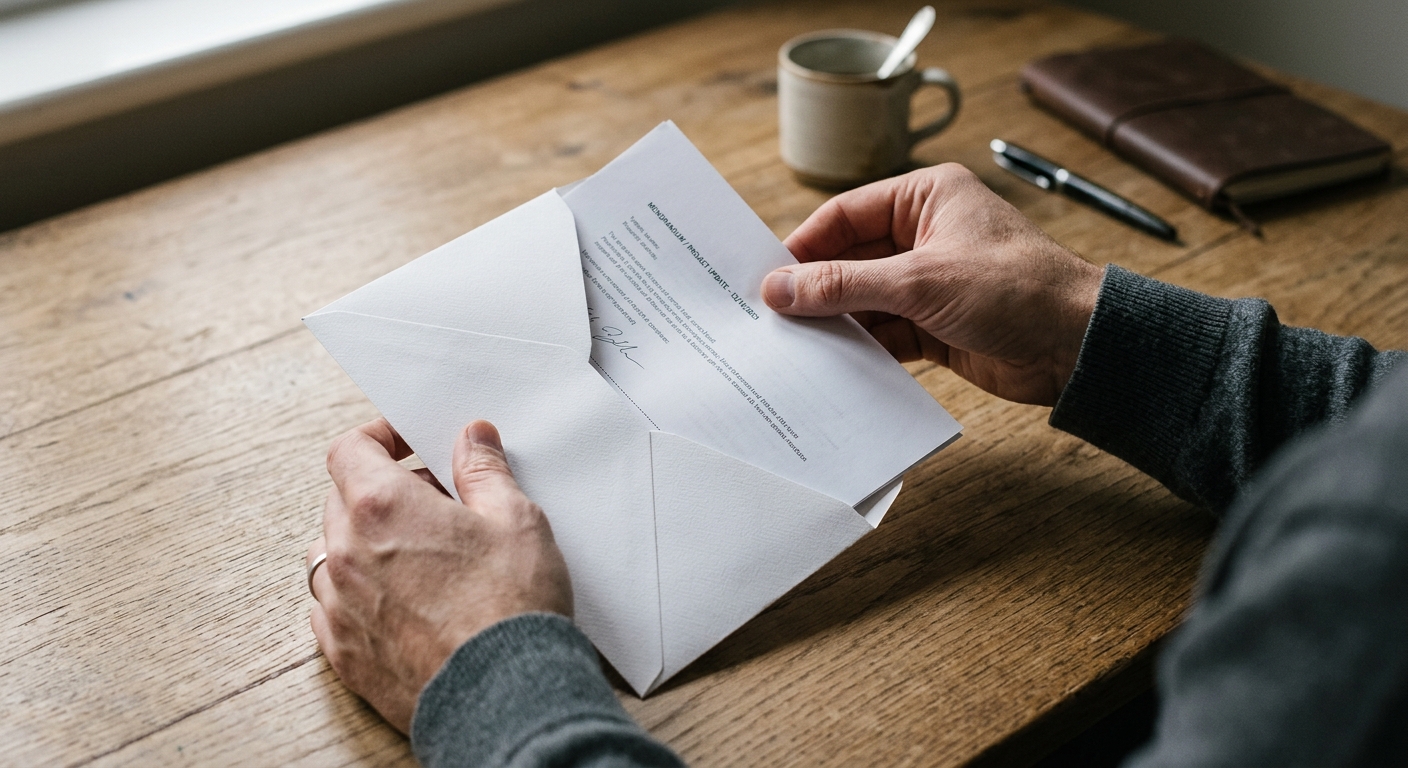Arizona hands placing a document into a white envelope