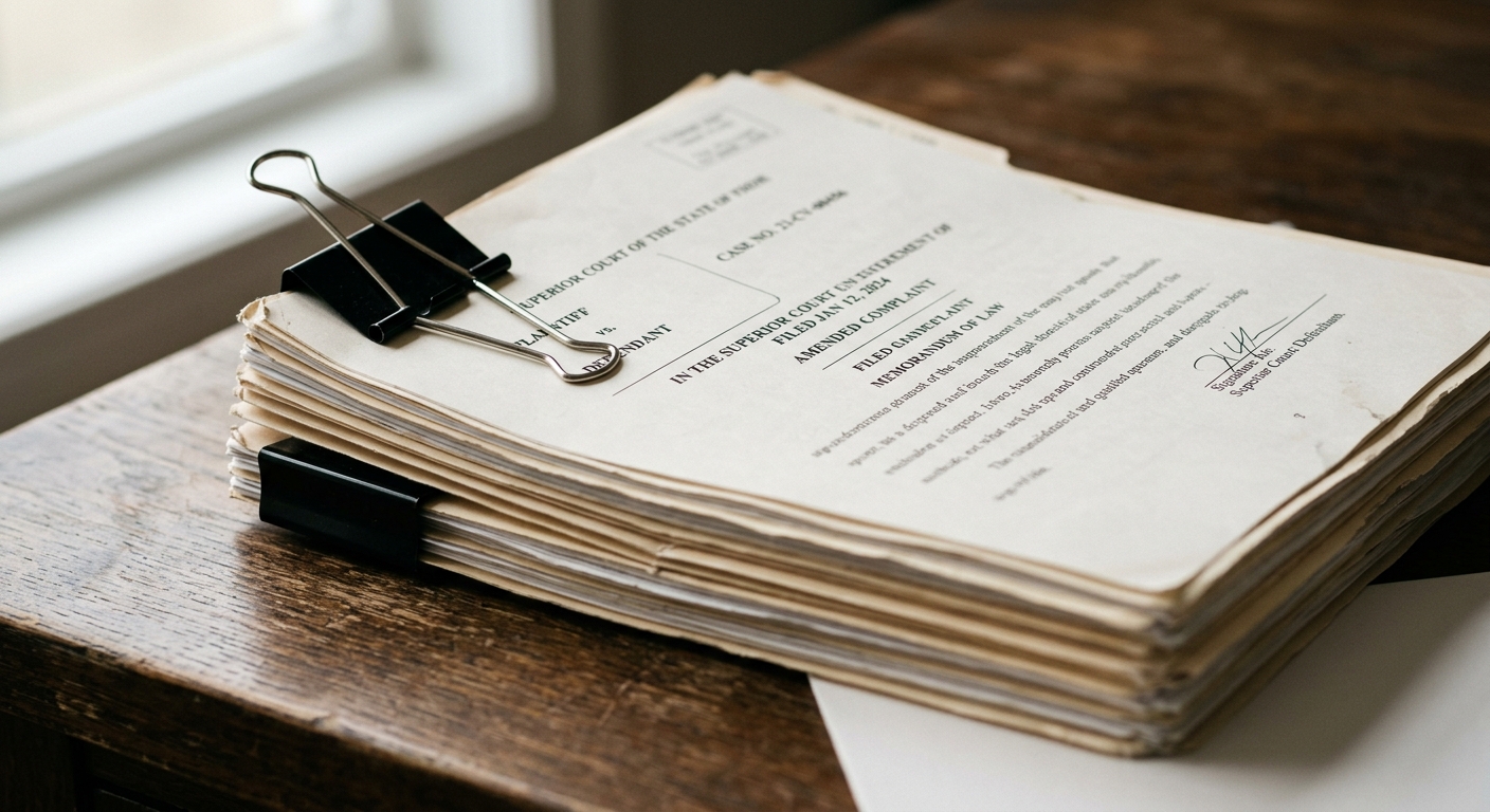 Texas stack of court documents held together with a binder clip