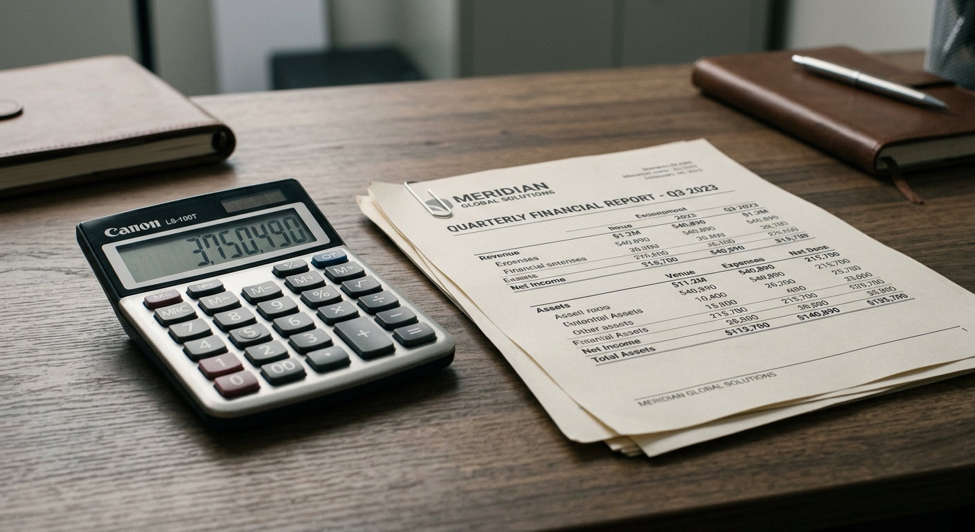 Texas calculator beside printed financial statements on a desk