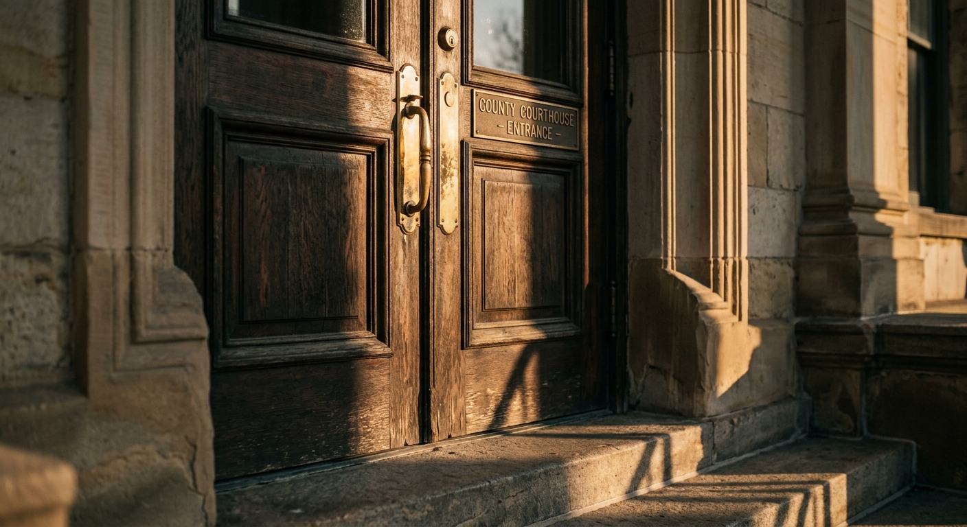 Utah courthouse entrance door with brass handles