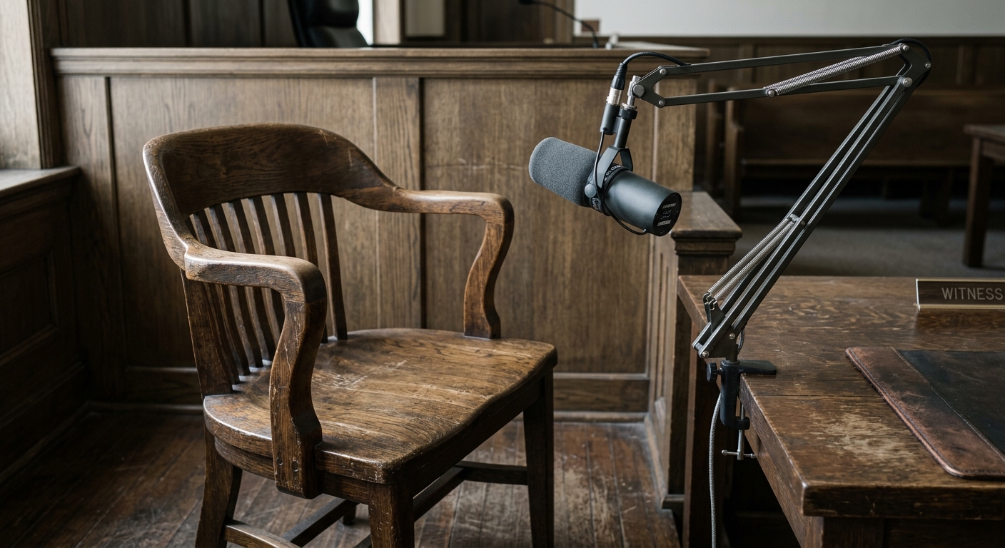 Florida witness chair in a courtroom with a microphone