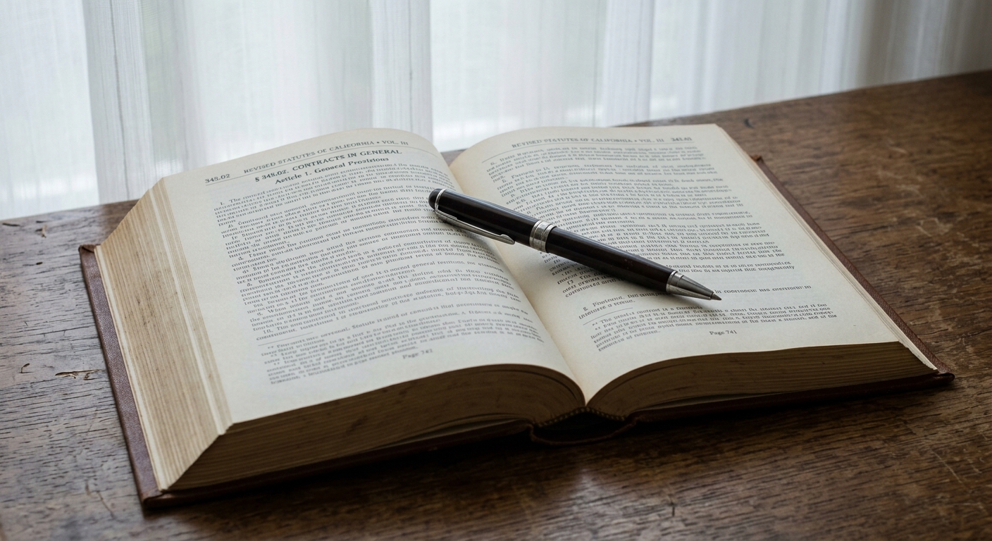 bill of sale: pen resting on an open legal statute book