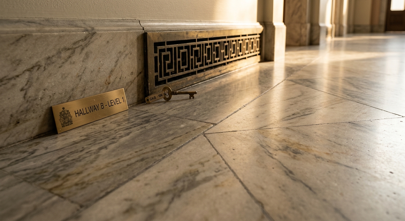 bill of sale: official government building hallway with marble floors