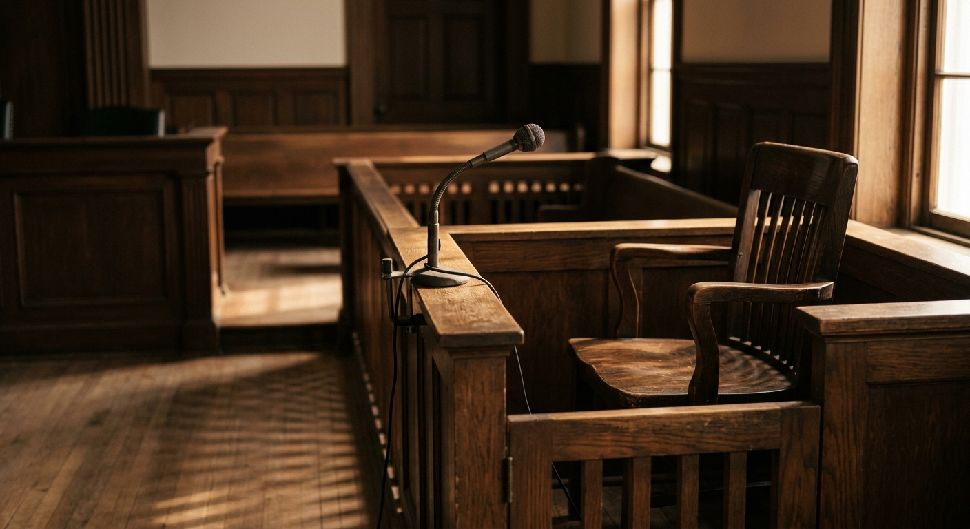 bill of sale: witness chair in a courtroom with a microphone