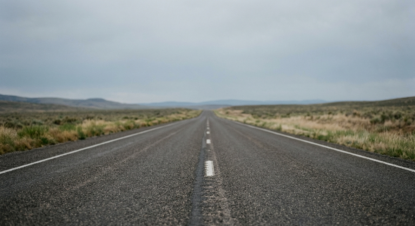 an empty highway stretching toward the horizon under a clear sky