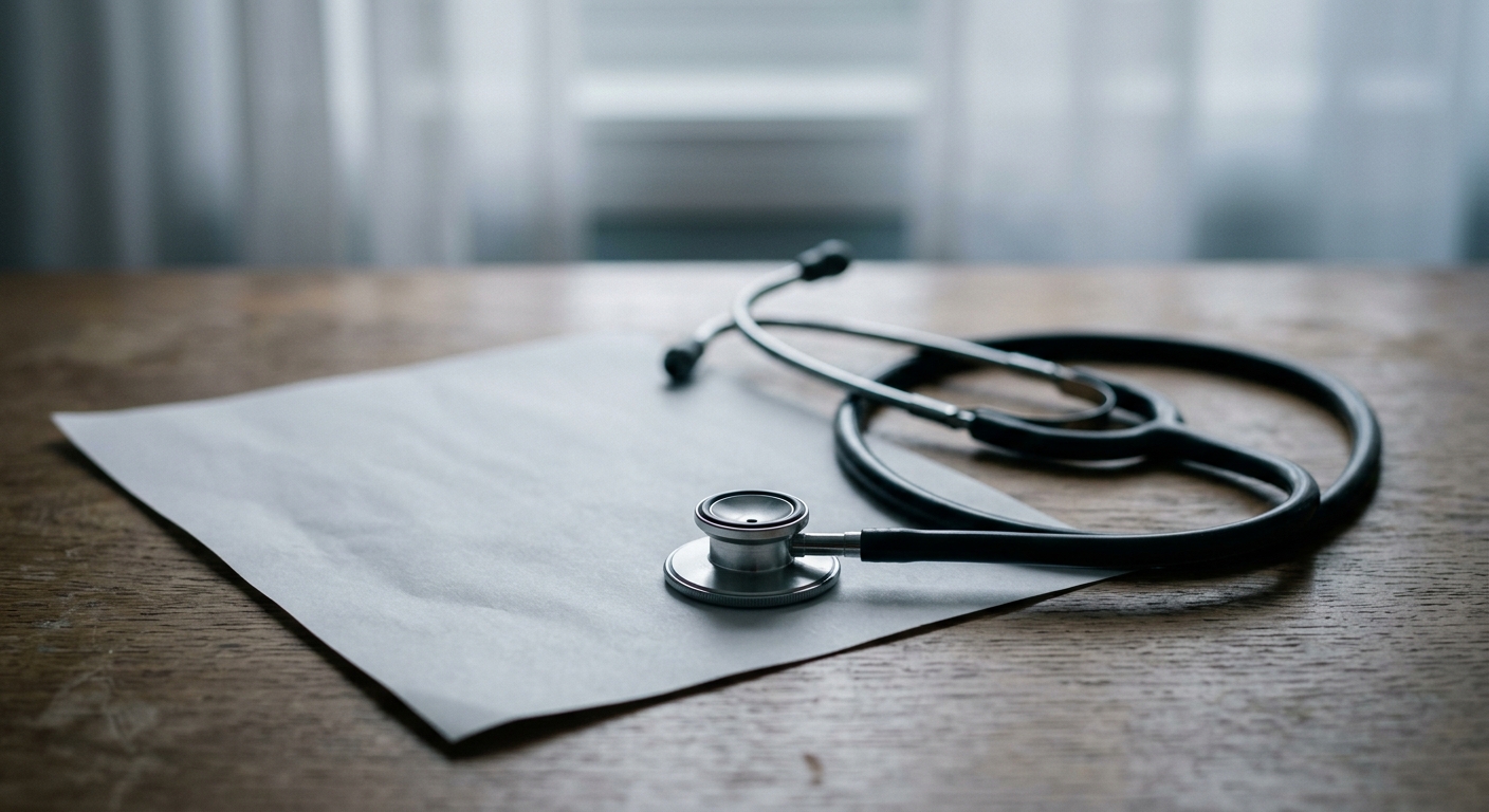 a hospital bill and a stethoscope resting on a desk