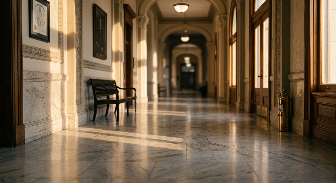 United States official government building hallway with marble floors