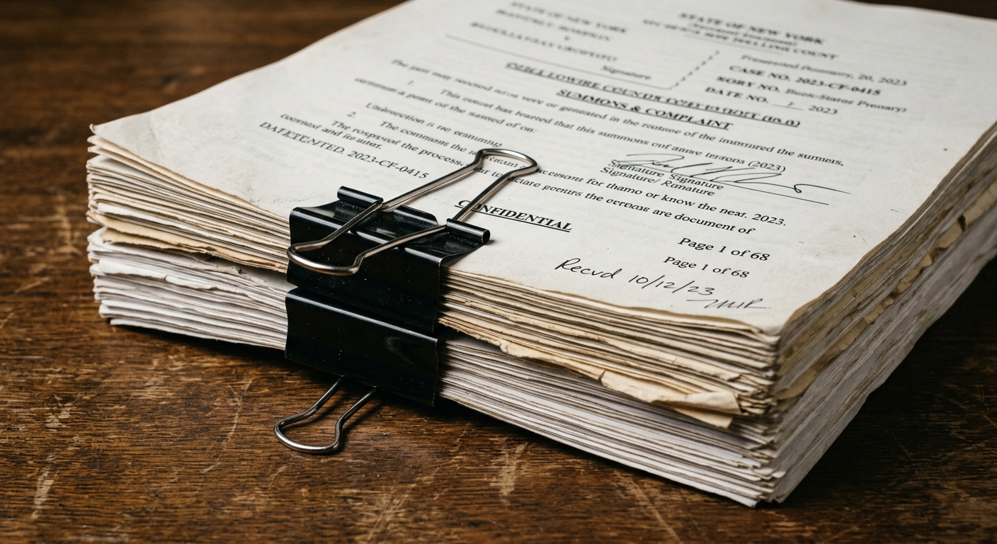 United States stack of court documents held together with a binder clip