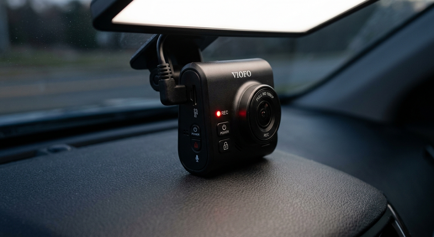 Delaware close-up of a dashcam recording indicator led glowing red on the device face