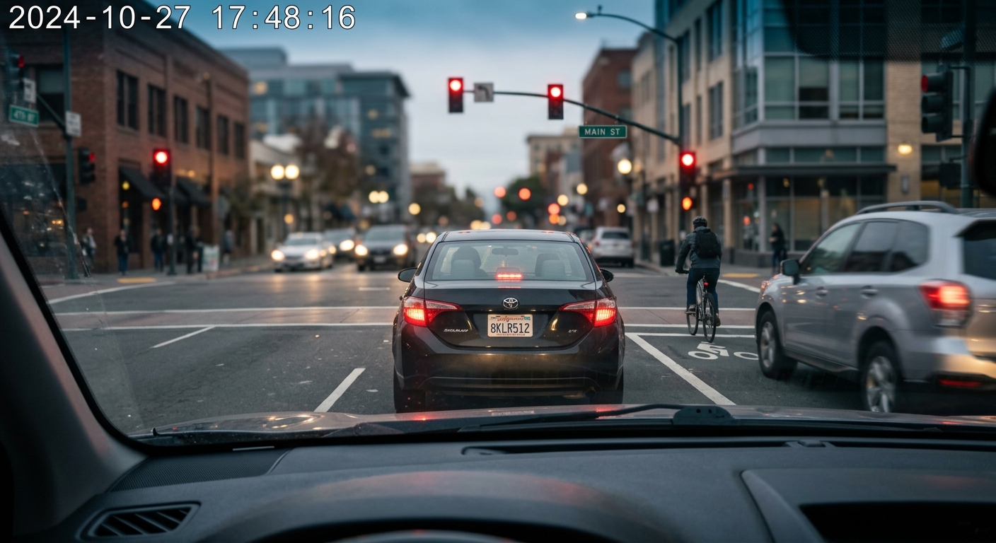 Nevada traffic intersection viewed through a dashcam with timestamp overlay visible