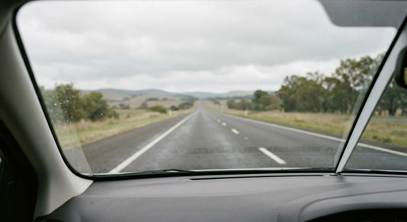 Nevada highway road stretching ahead with lane markings, captured through a clean winds