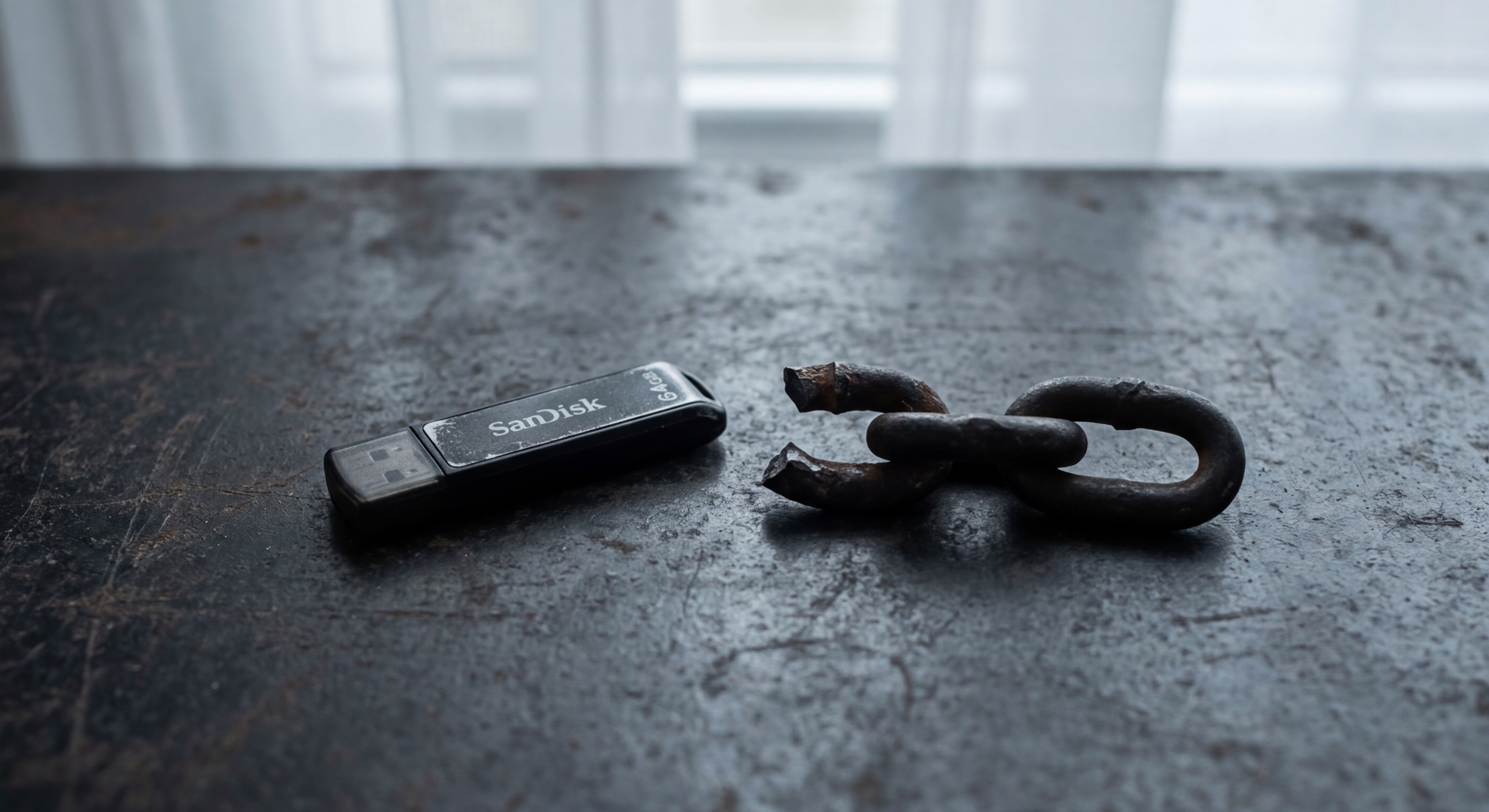 USB drive with broken chain representing unauthorized data access triggering Delaware breach notification obligations