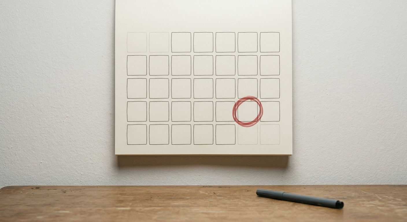 a wall calendar with one date circled in red marker, no people