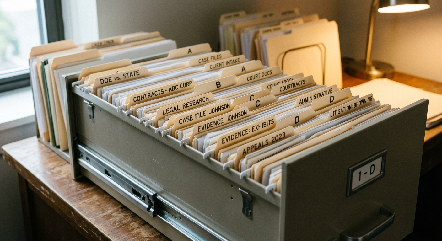 dmca: filing cabinet with organized legal folders