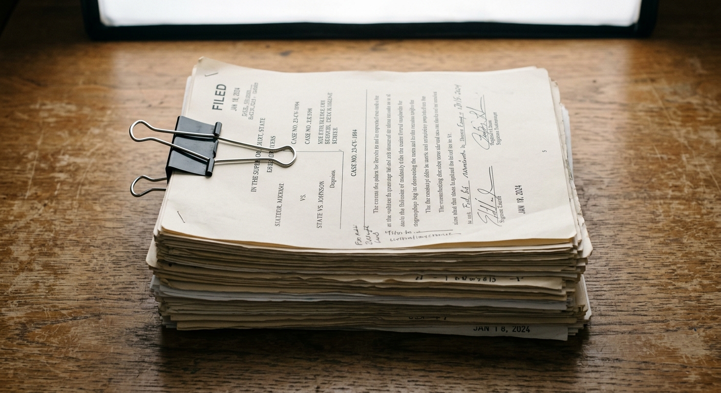 Colorado stack of court documents held together with a binder clip