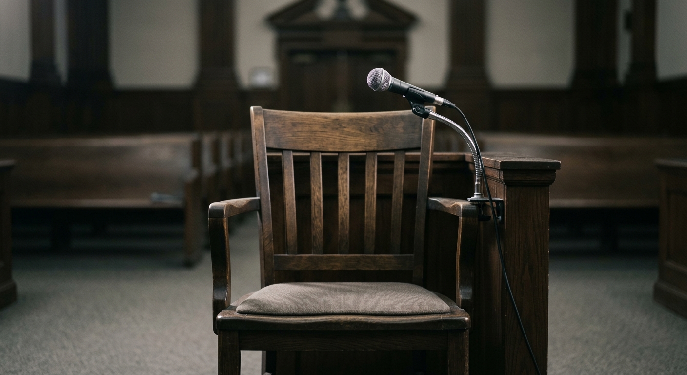 Pennsylvania witness chair in a courtroom with a microphone