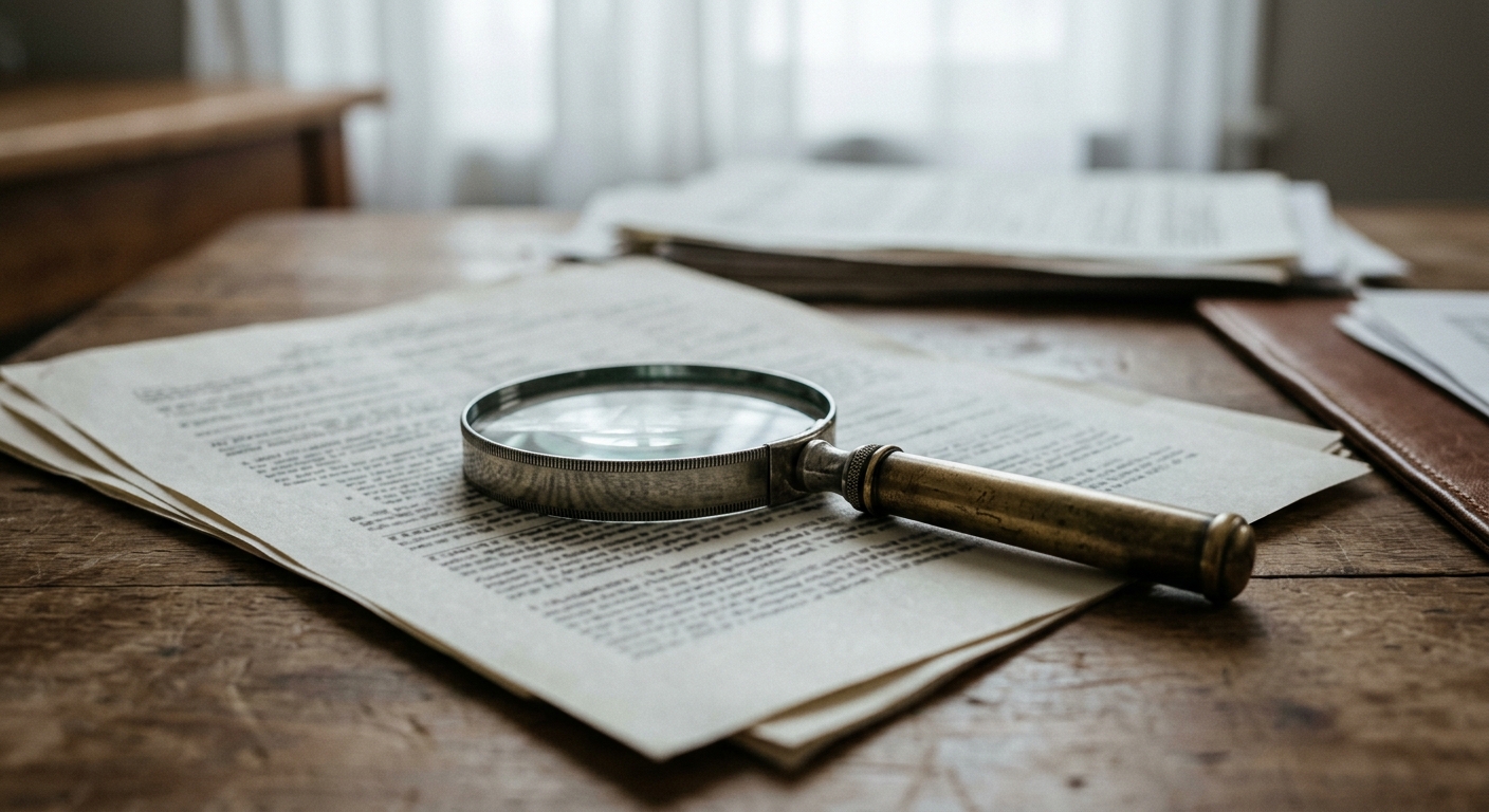 a magnifying glass resting on a printed legal form on a desk
