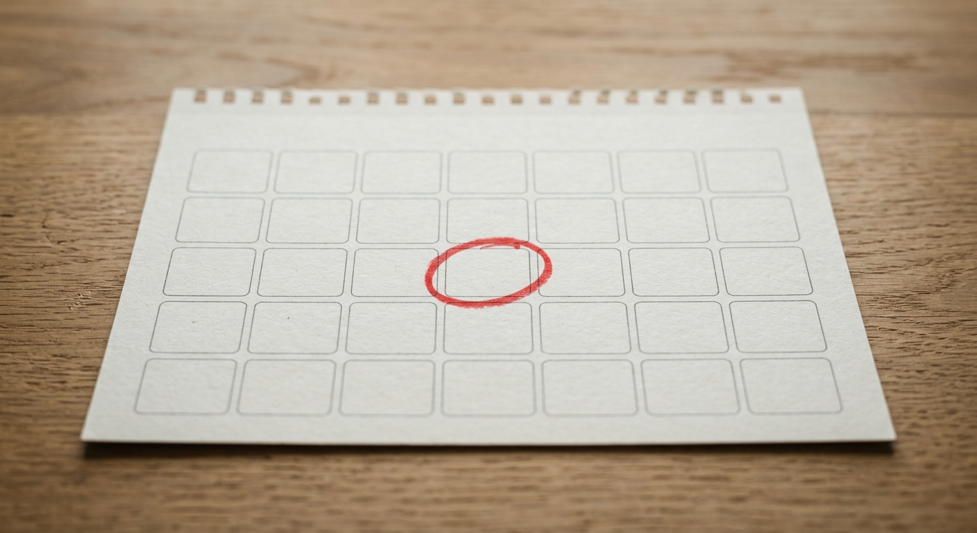 a wall calendar with a single date circled in red