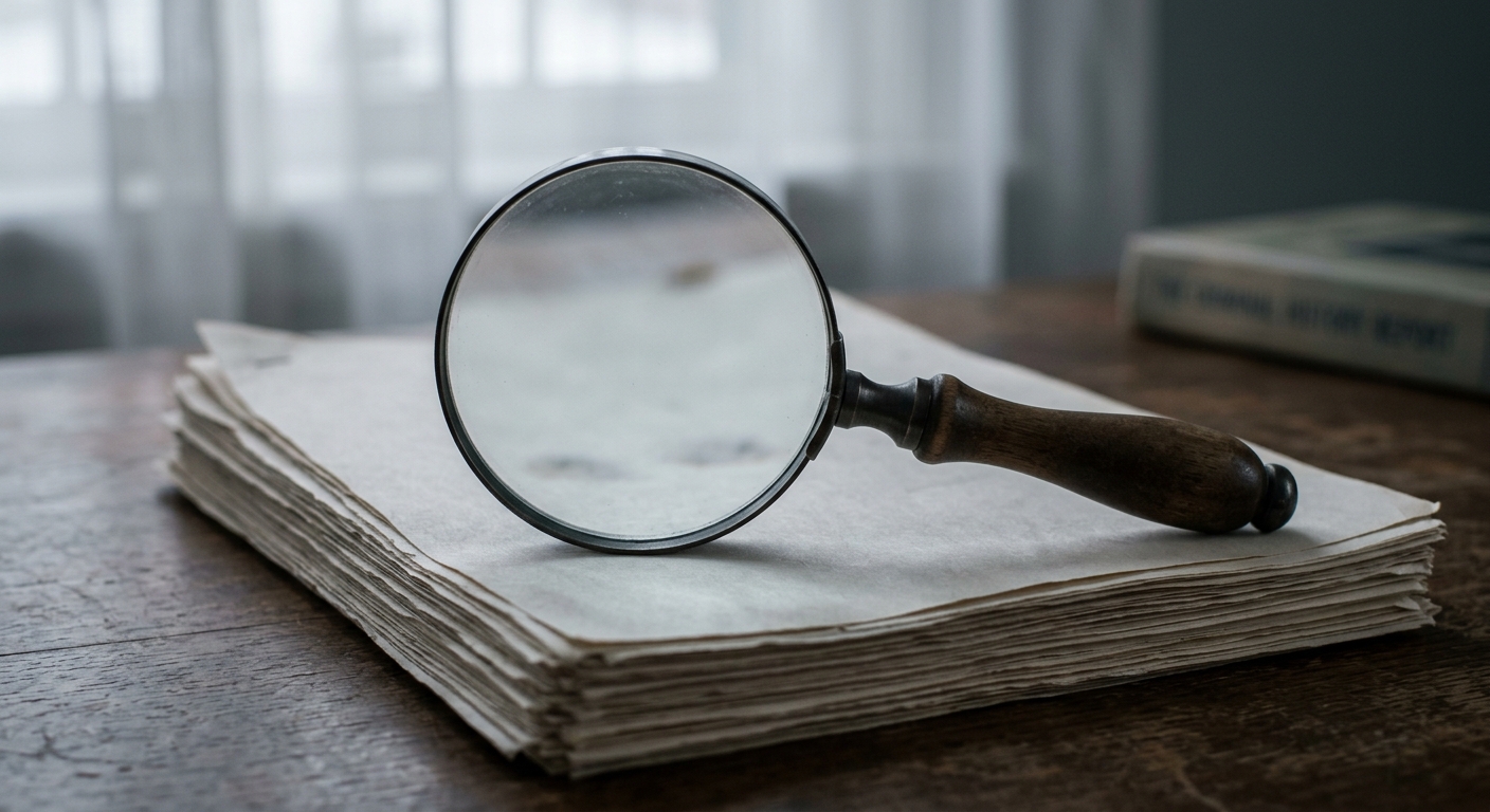 a magnifying glass resting on a printed criminal history report