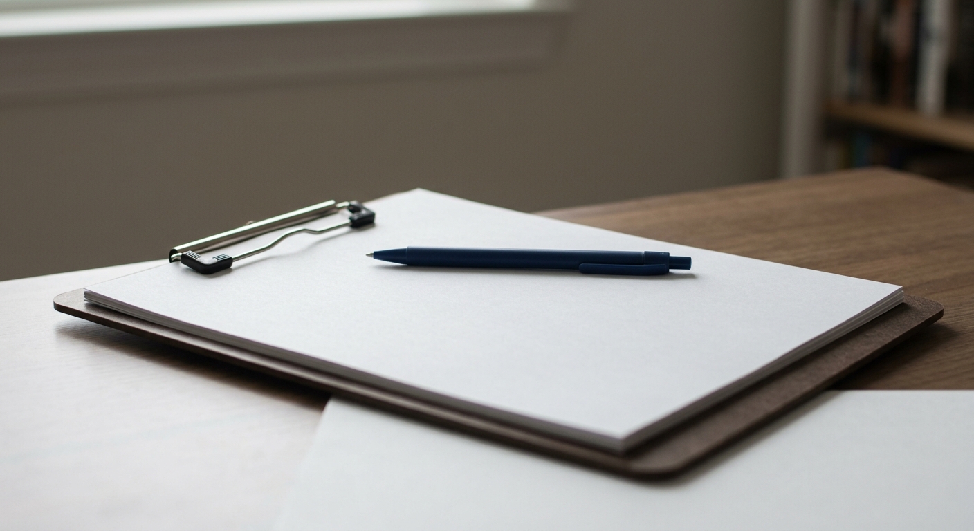 a clipboard with a blank petition form and a pen