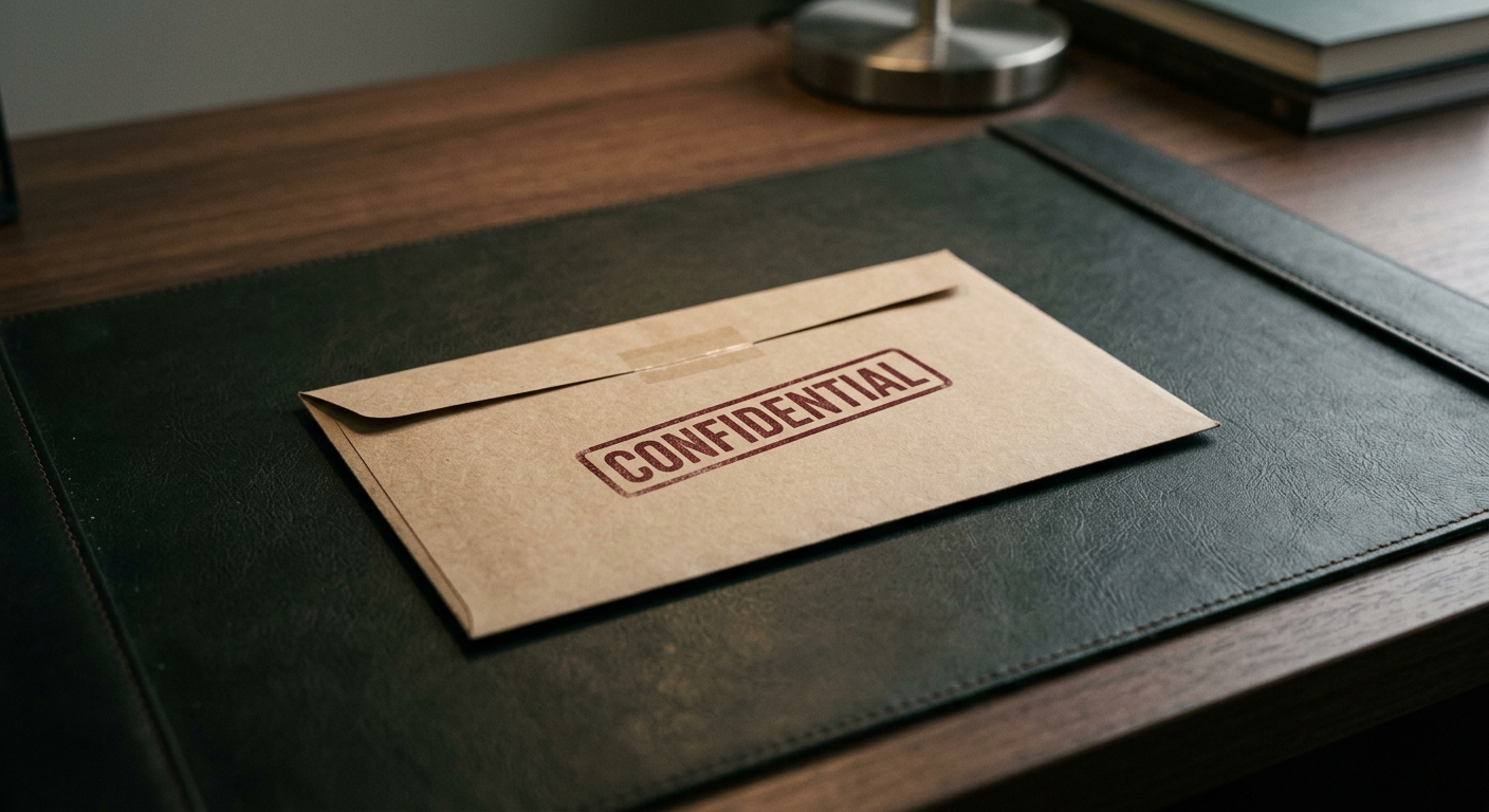 an envelope stamped confidential resting on a desk