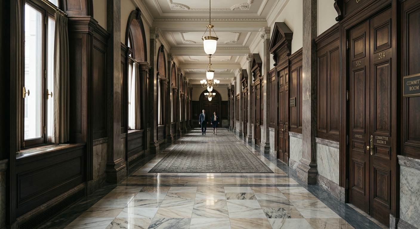 general legal: official government building hallway with marble floors