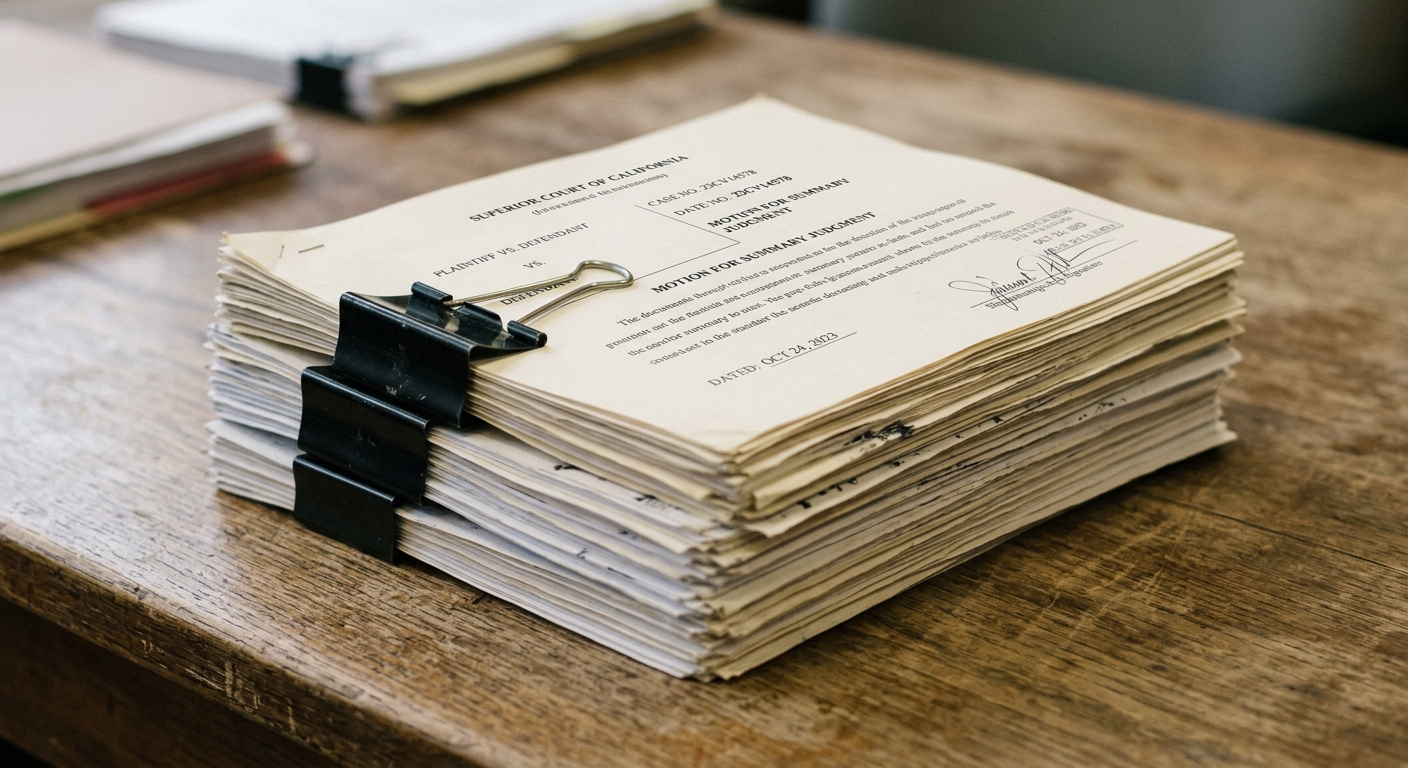 general legal: stack of court documents held together with a binder clip