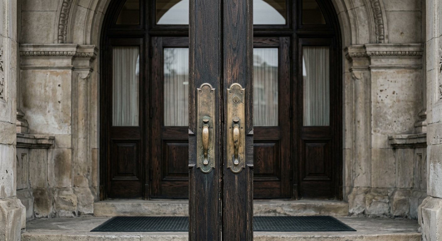 general legal: courthouse entrance door with brass handles