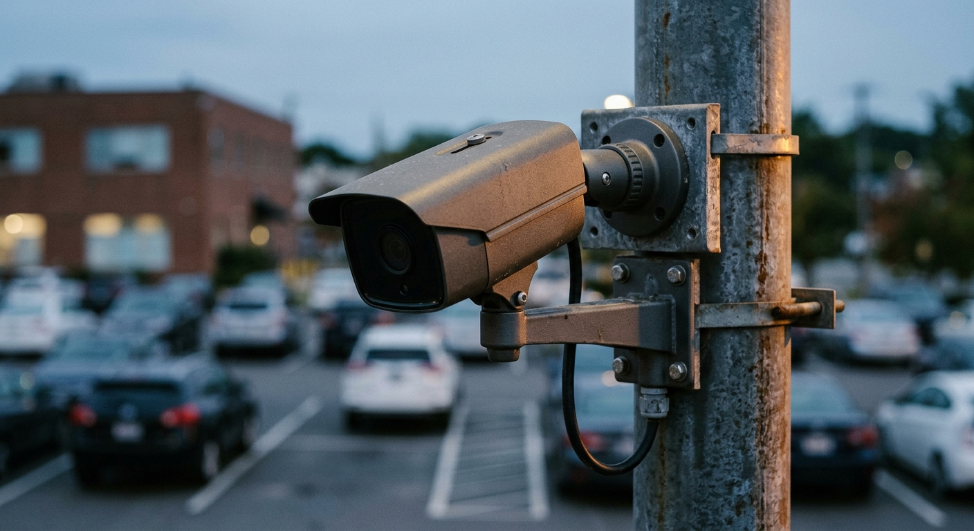 Utah parking lot surveillance camera mounted on a light pole