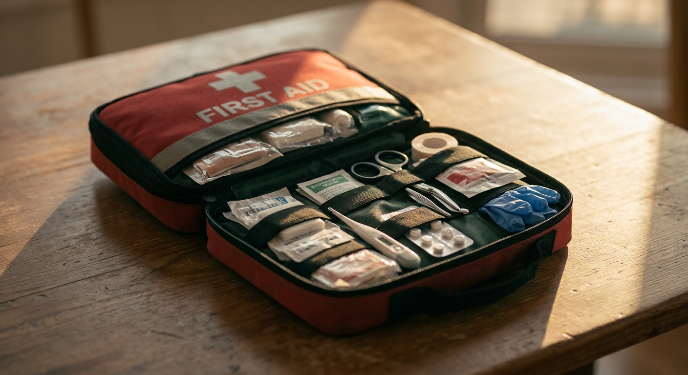 Arkansas medical first aid kit open on a flat surface