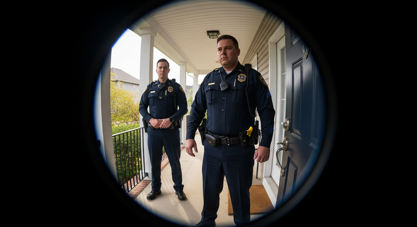 Home security camera recording government activity at residential property