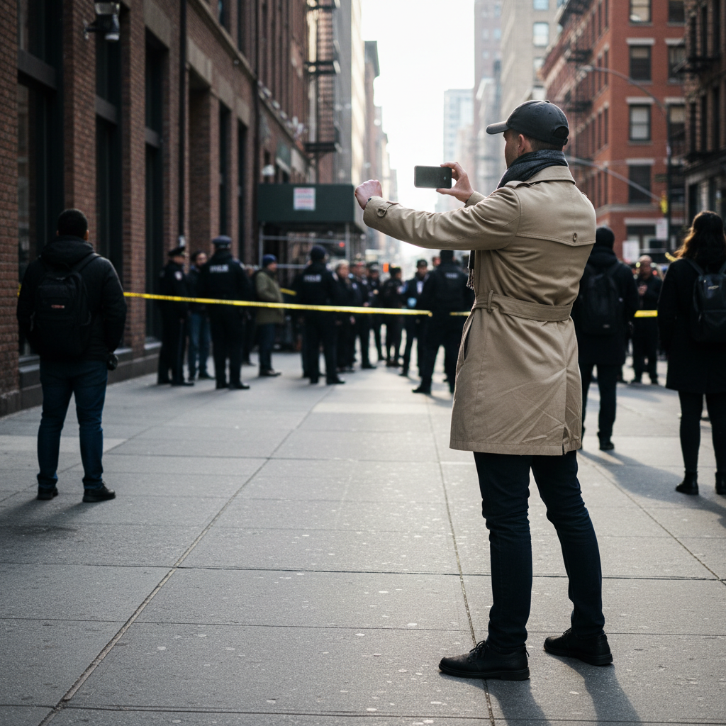 Citizen recording police and ICE activity from a public sidewalk
