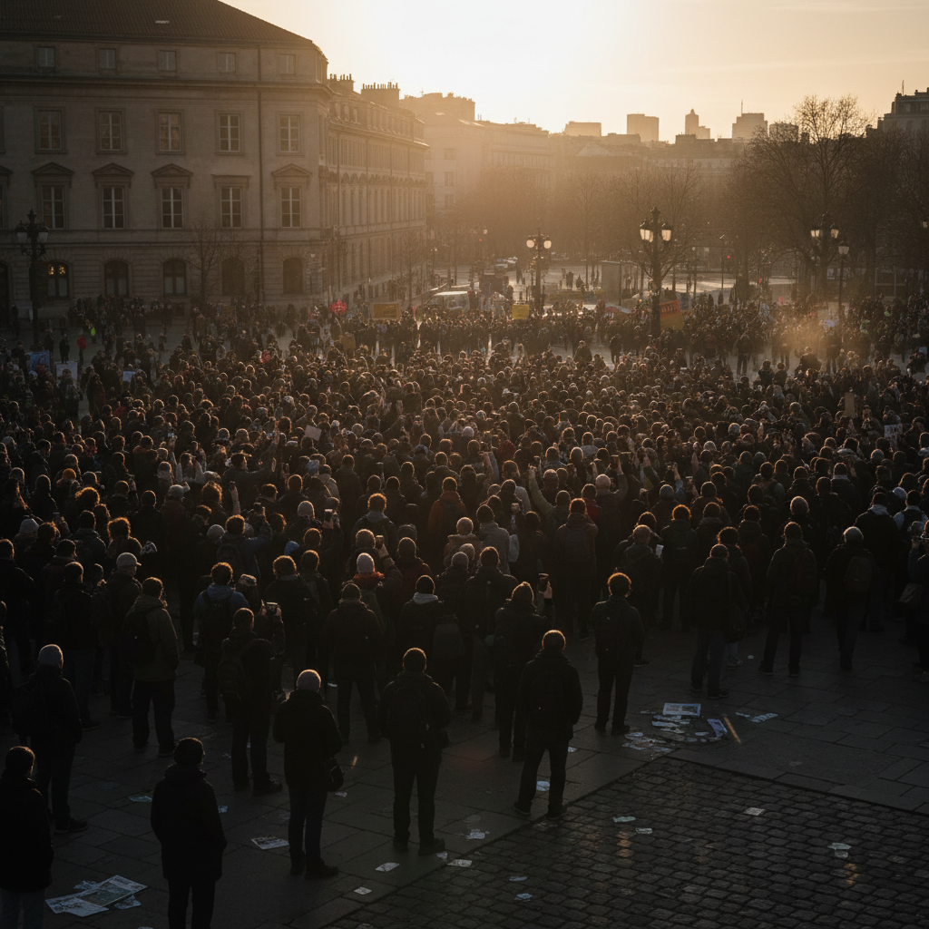People documenting government activity in a public space