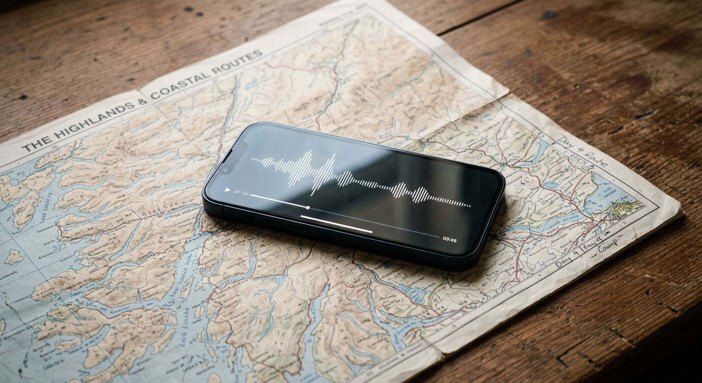 Nepal smartphone screen showing a simple waveform audio visualization, resting on a ma