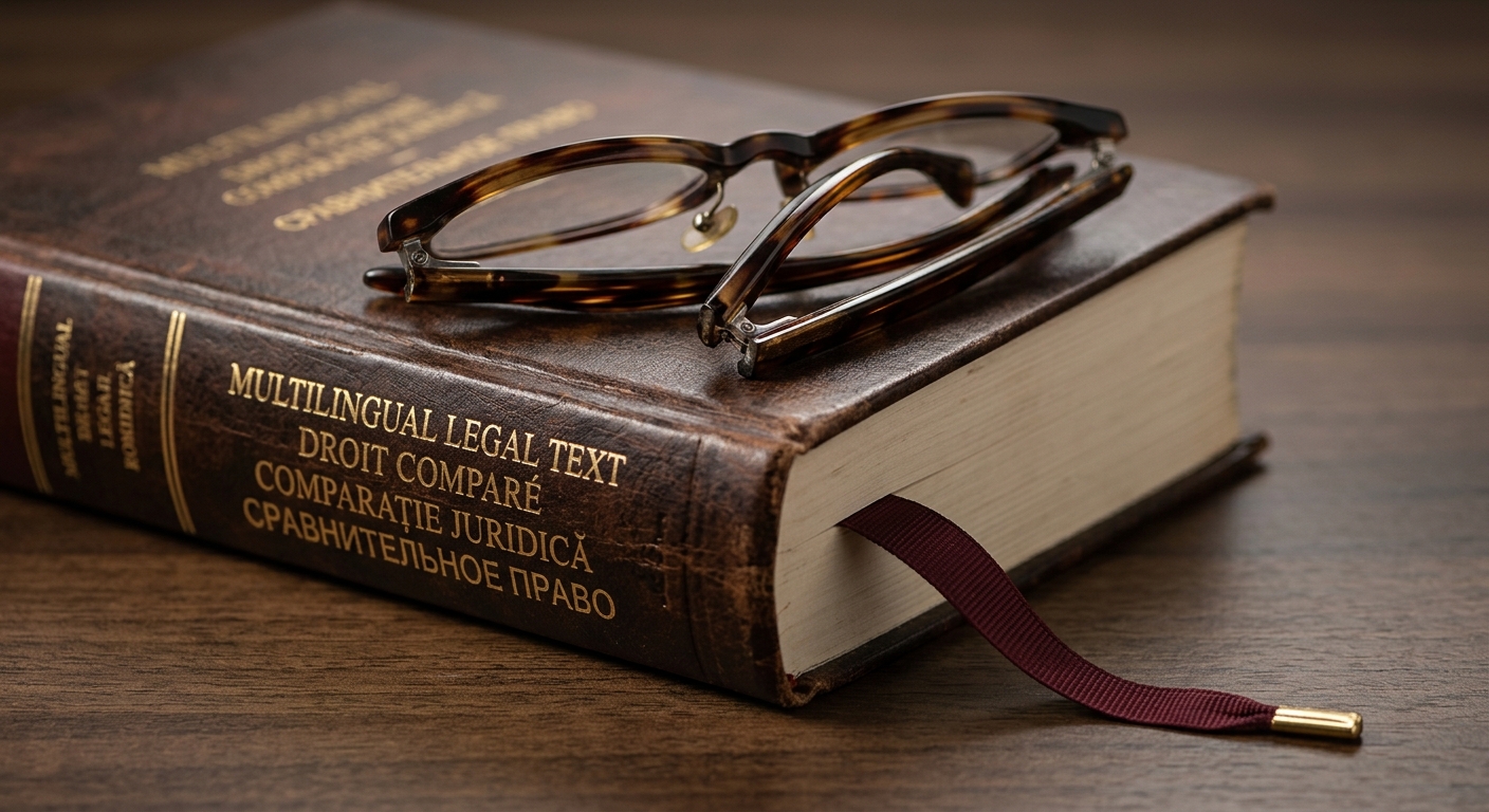 Malaysia pair of reading glasses folded on top of a closed multilingual legal text with a