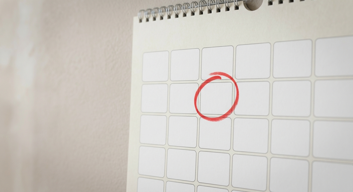 a wall calendar with one date circled in red marker, no people