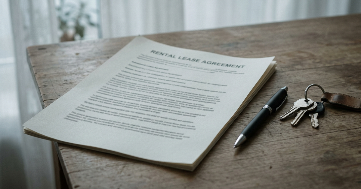 A rental agreement and rent documents on a desk, illustrating the proposed rent increase challenged before Hartford's Fair Rent Commission