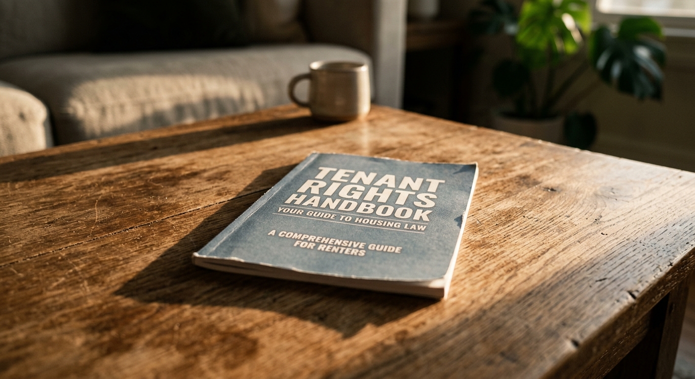 Nevada tenant rights handbook booklet on a coffee table in a living room