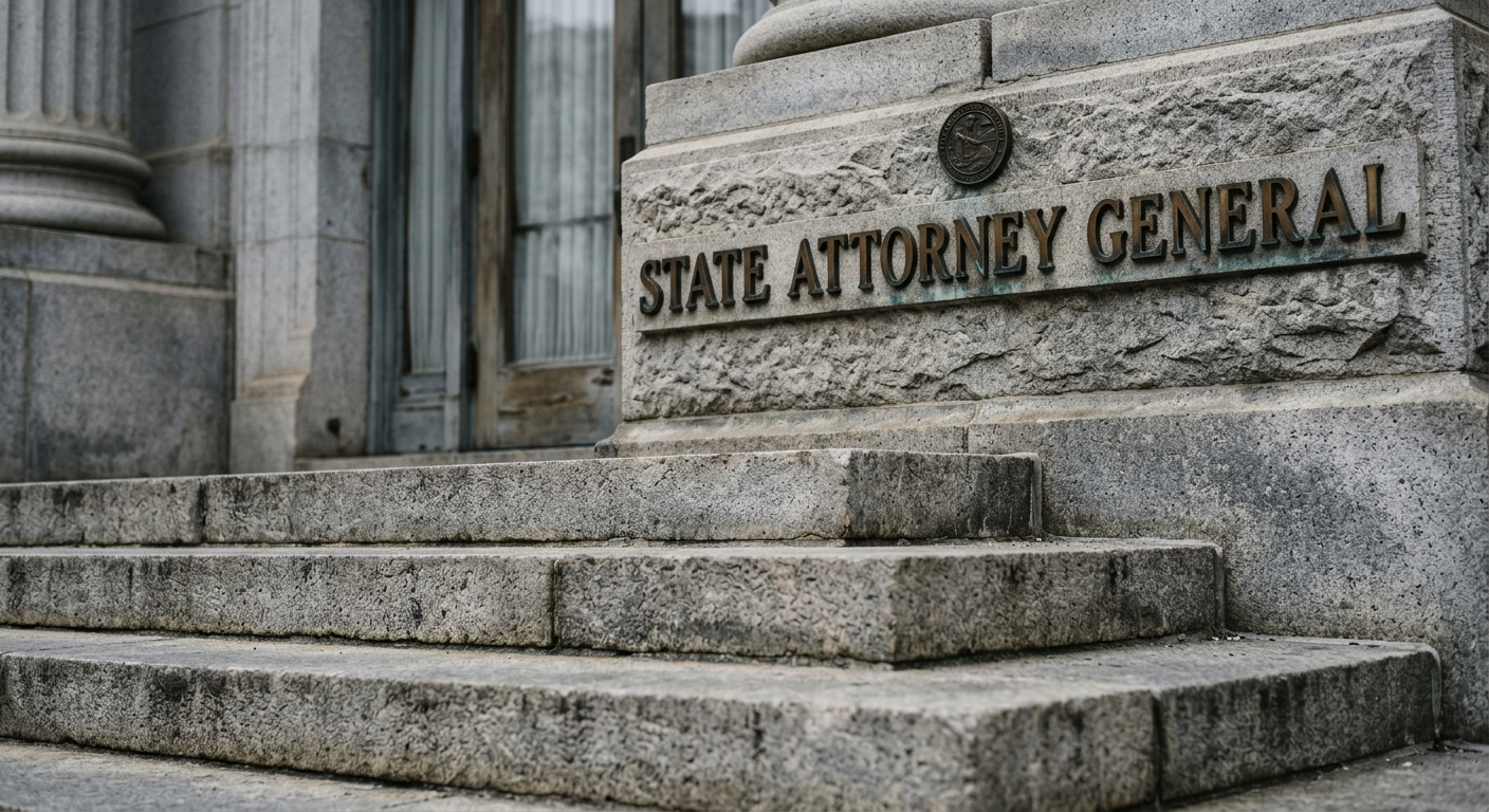 United States state attorney general office building exterior, wide steps, institutional archi
