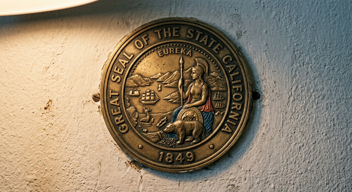 life sentence: state seal or government emblem on a wall