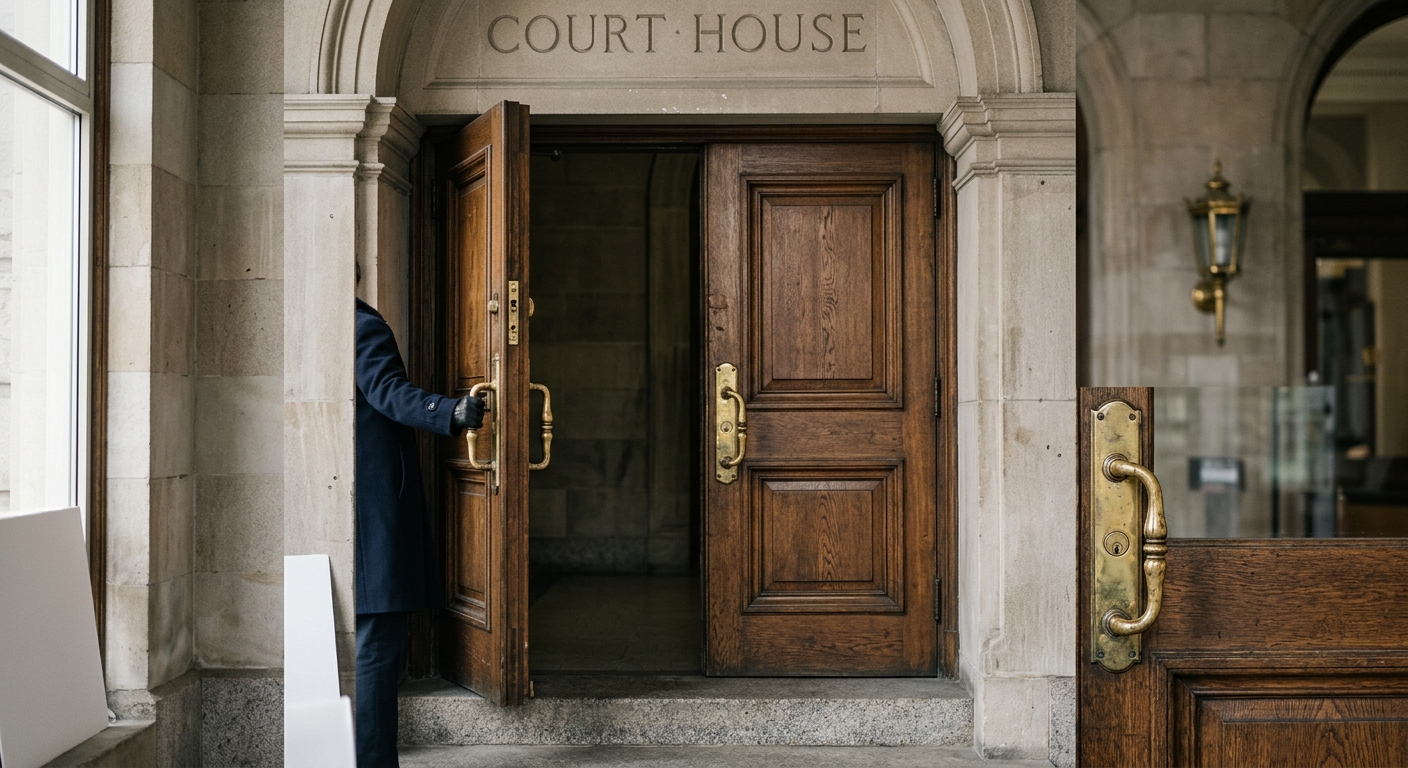 life sentence: courthouse entrance door with brass handles