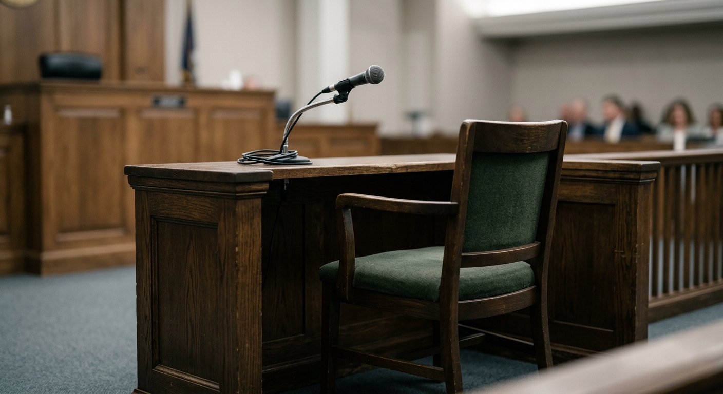 life sentence: witness chair in a courtroom with a microphone