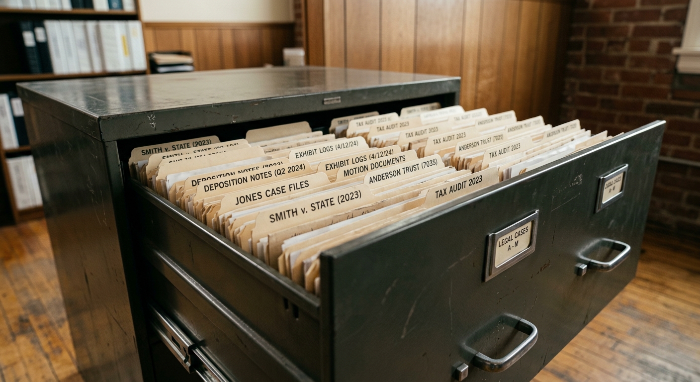 medical records: filing cabinet with organized legal folders