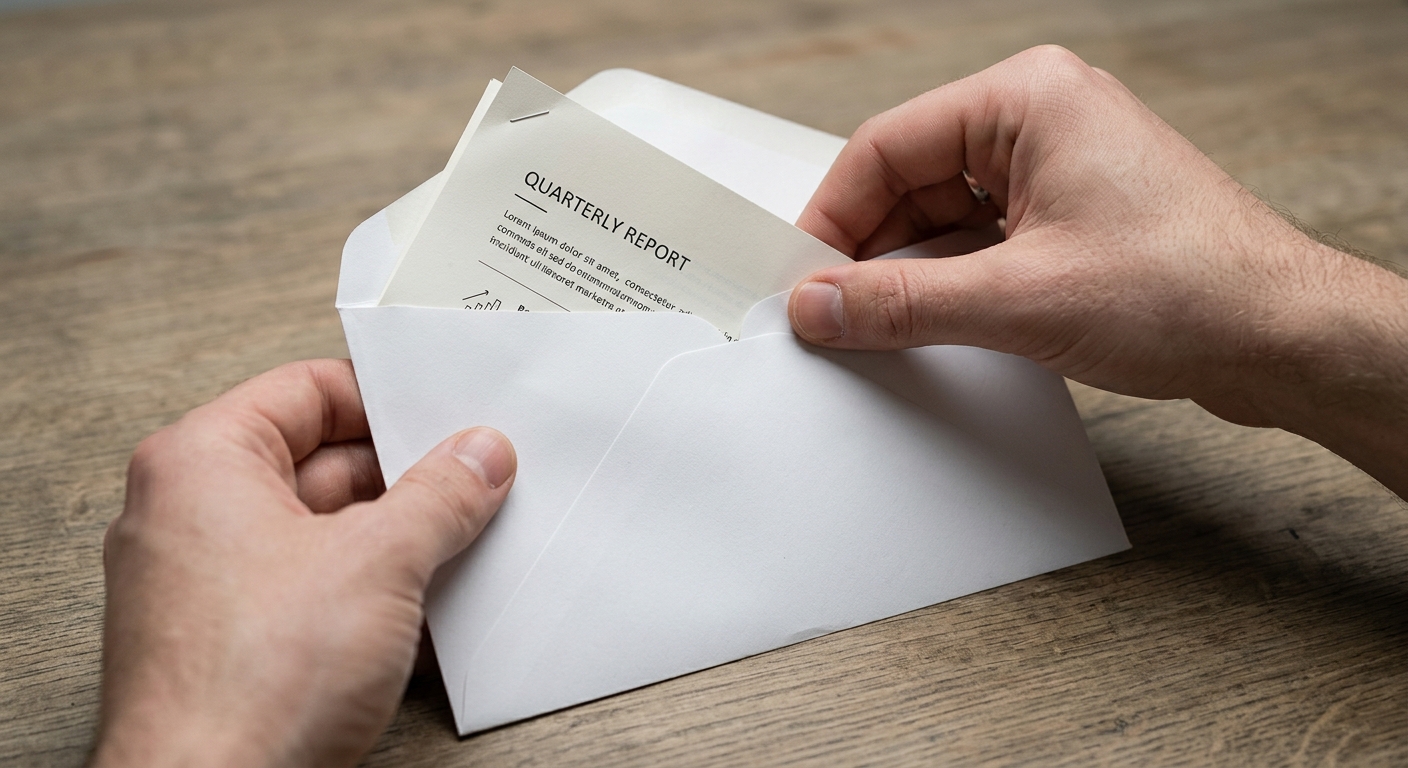 medical records: hands placing a document into a white envelope