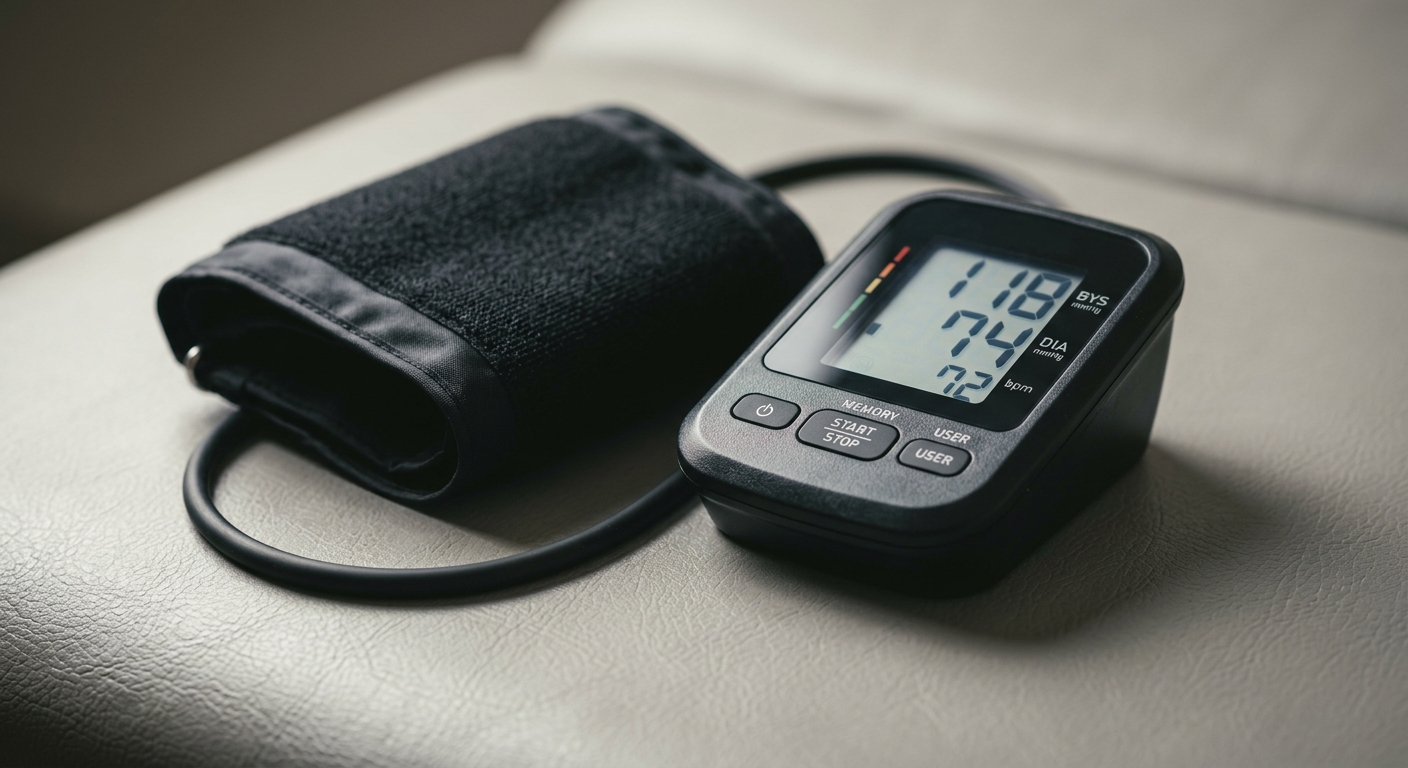 New Mexico blood pressure cuff and digital monitor on a medical exam table
