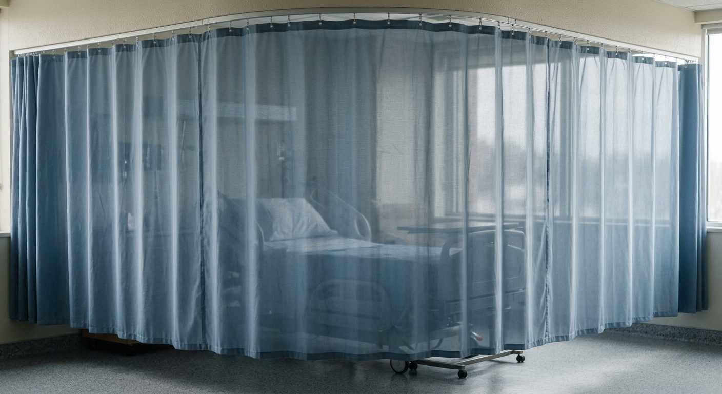 North Dakota hospital room privacy curtain pulled around a bed area