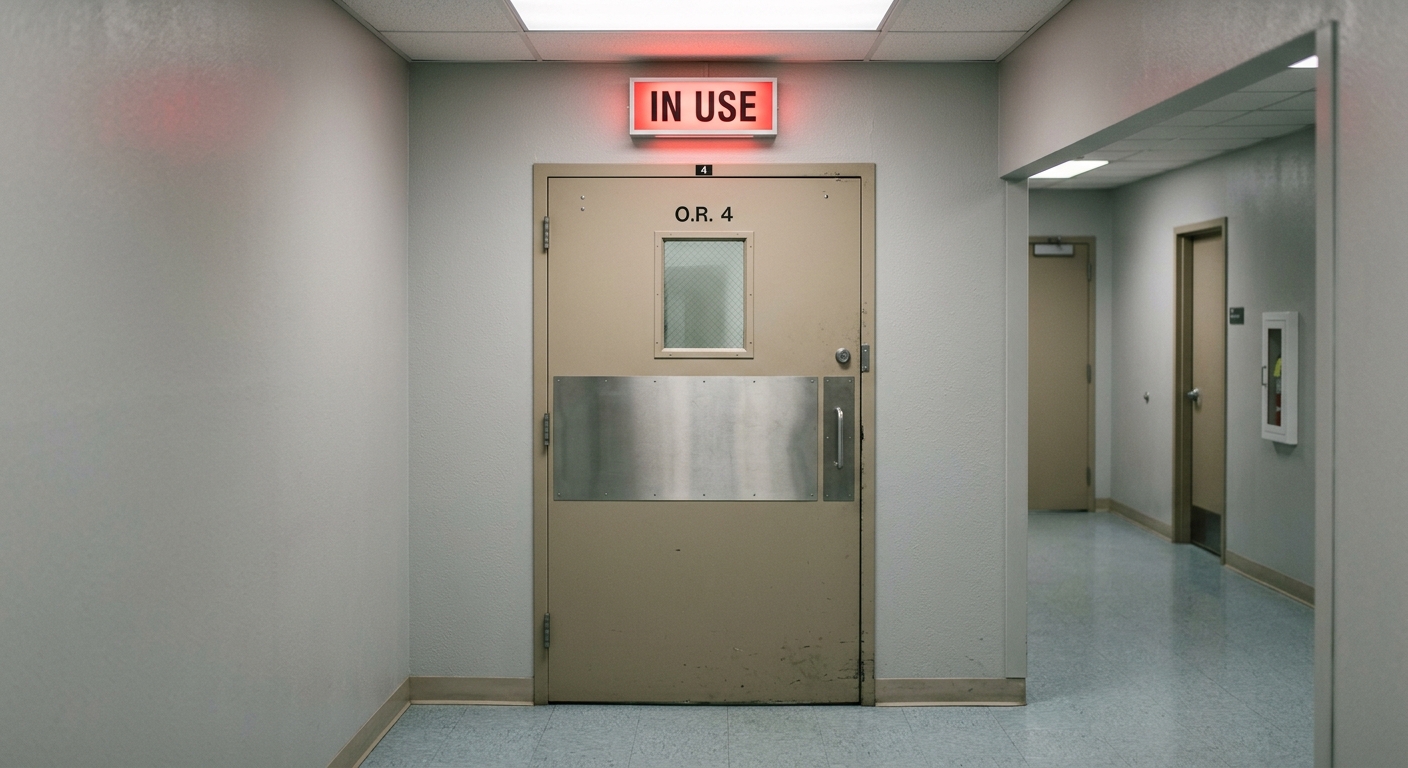 South Carolina operating room door with a red in-use indicator light