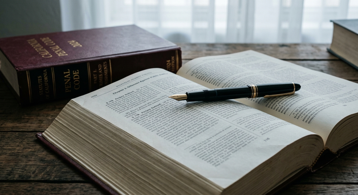 murder: pen resting on an open legal statute book